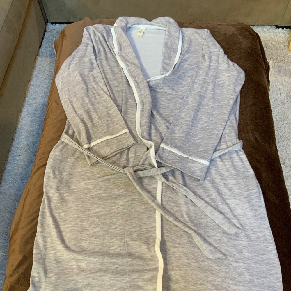Jessica Simpson Grey White L XL Robe Pockets Sleep Scandi Coastal Cottagecore